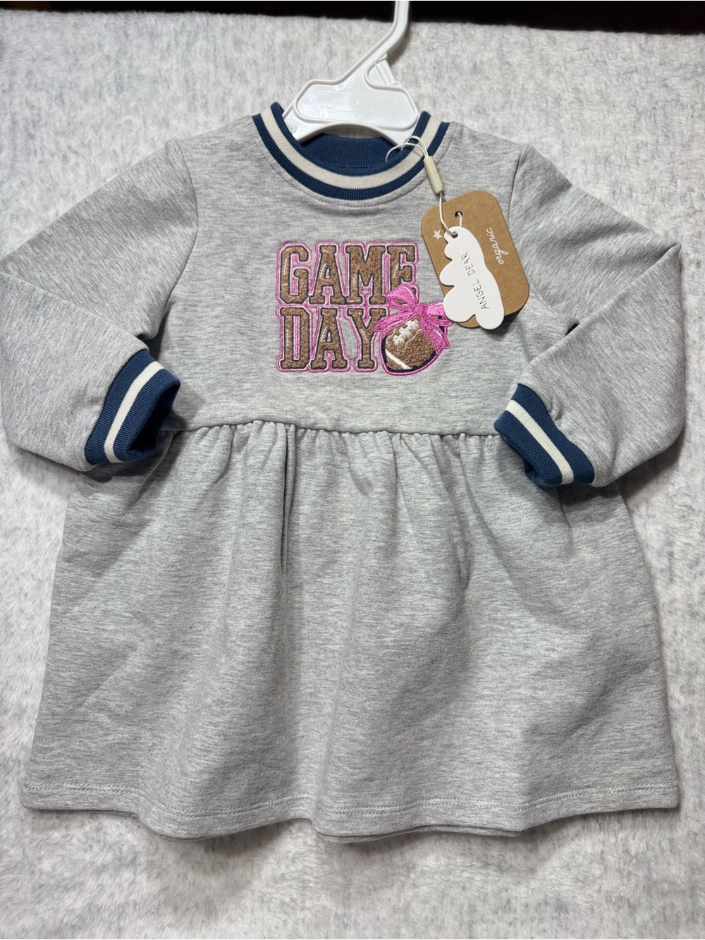 NWT Angel Dear Game Day Football Dress 12-18M Baby Girl French Terry Gray Pink